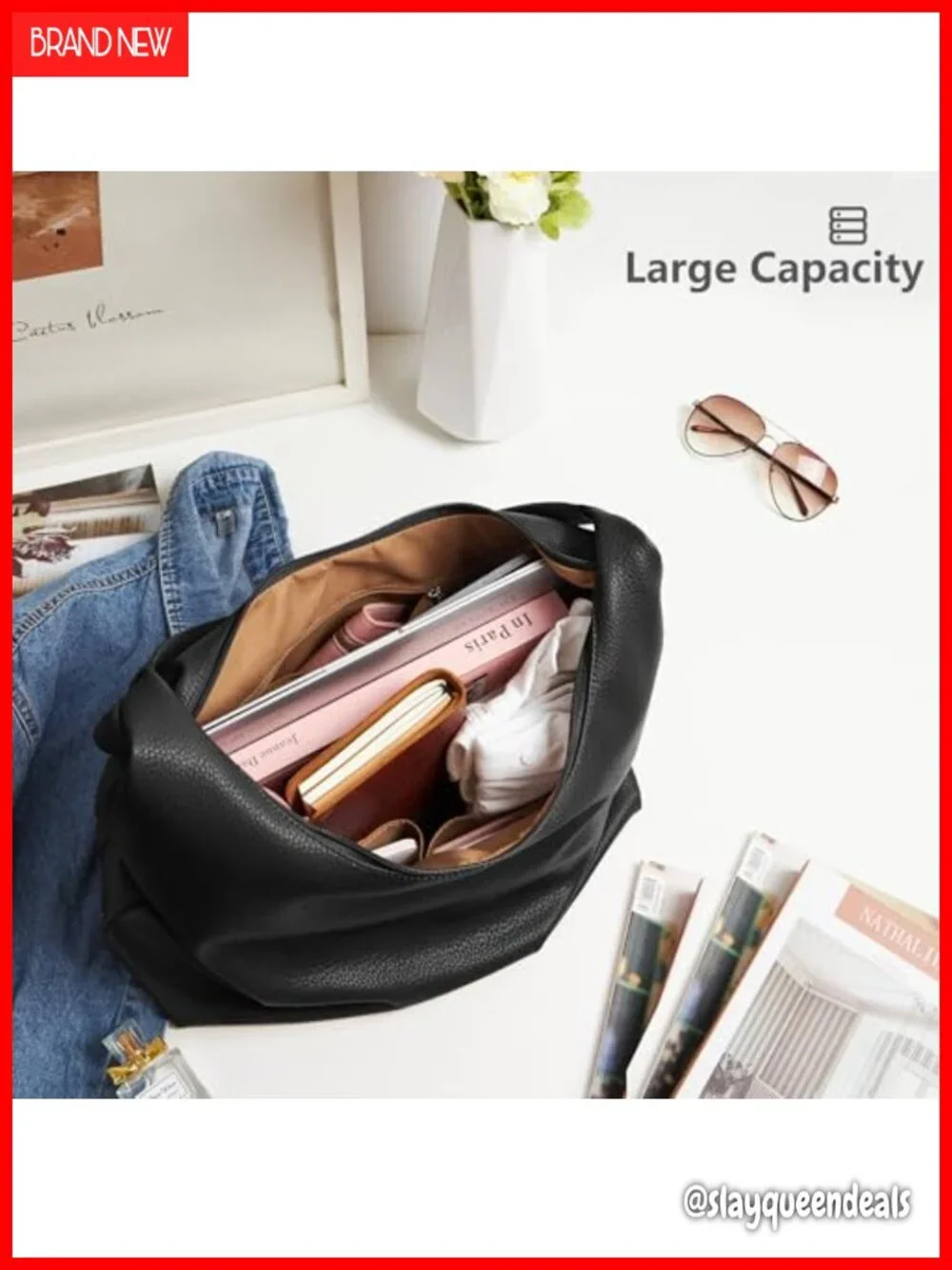 Slouchy Vegan Leather Hobo Shoulder Bag 18L